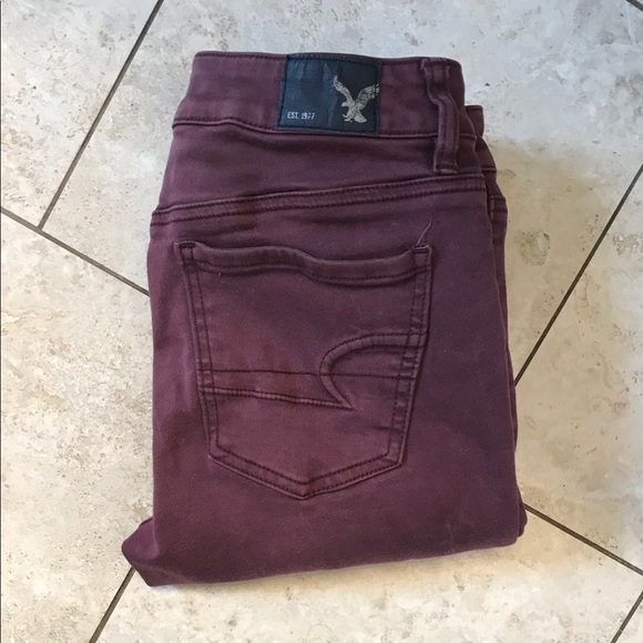 American Eagle Outfitters Denim - Burgundy American Eagle High Waisted Jeggings